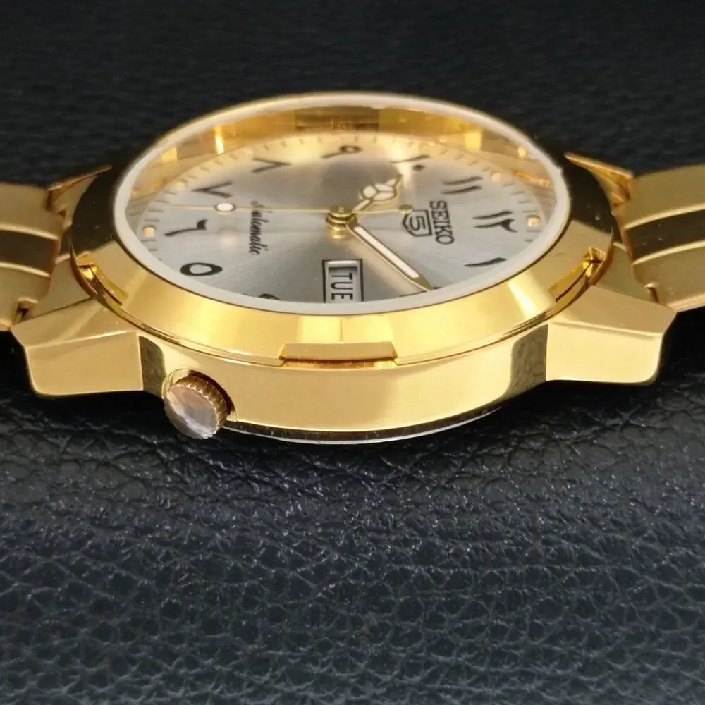 Vintage 1980 Seiko Automatic Mens Gold Watch W/daydate & Arabic accents